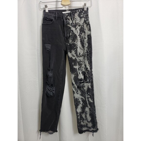 Pacsun High Rise Straight Black Destroyed Bleach Splatter Jeans Women's size 23 - Picture 1 of 4